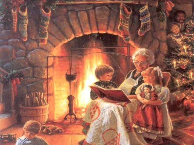 Reading christmas story with family