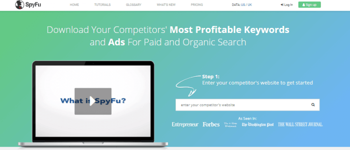 Screenshot of Spyfu Competitors research tool
