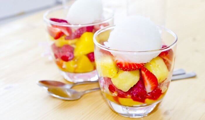 Peaches and nectarines in a cup