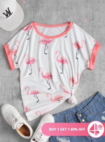 Relaxed Fit Flamingo Print Tee