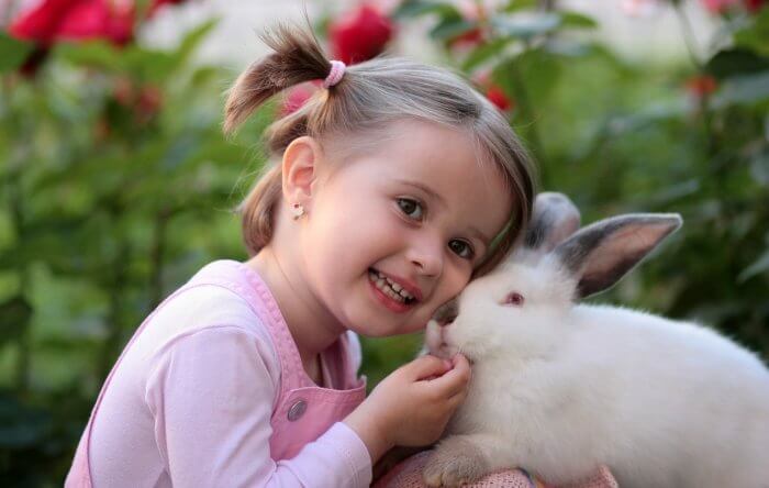 Adorable baby with animal