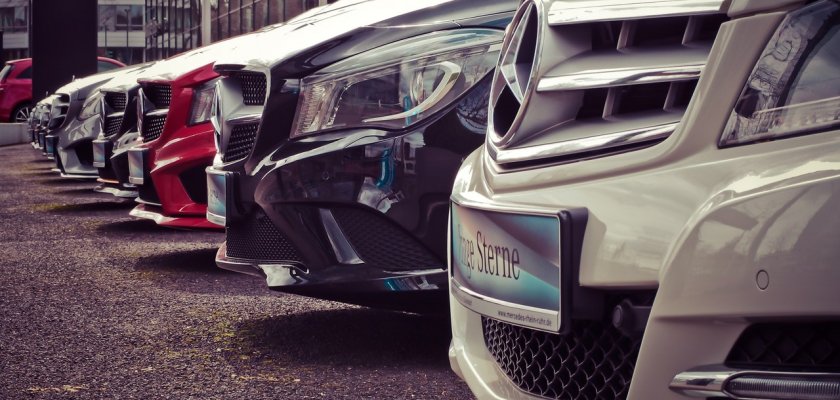 mercedes benz parked in a row