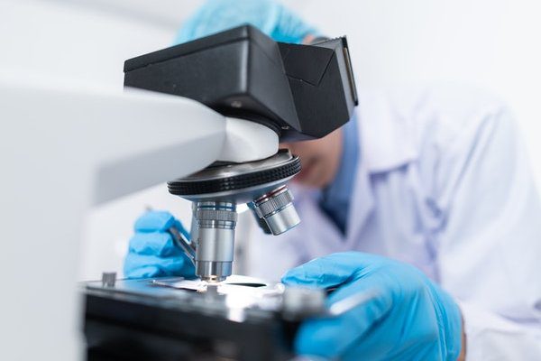 scientist using microscope